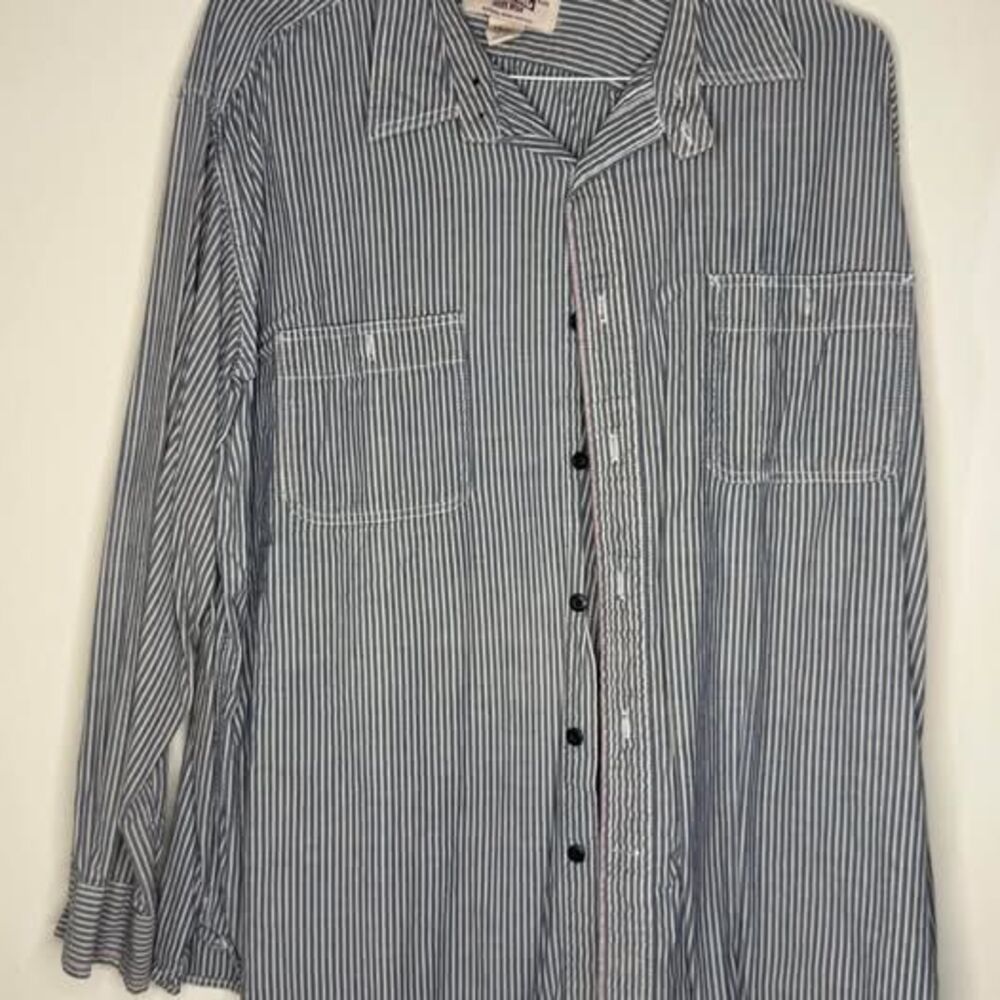 BIG MAC WORK WEAR Long Sleeve Button Up Shirt Hickory Stripe